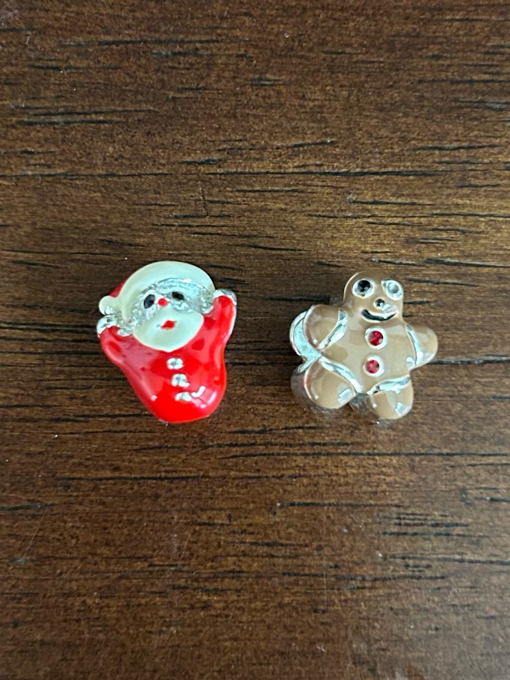 Hallmark Red Santa and Silver Gingerbread Charm Pair